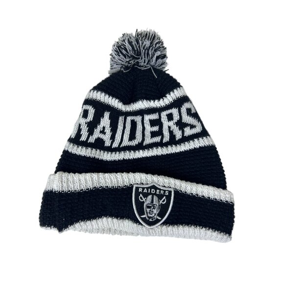 New Era NFL Raiders Embroidered Logo Pom Pom Beanie Hat Winter Snow Cap - Picture 1 of 5